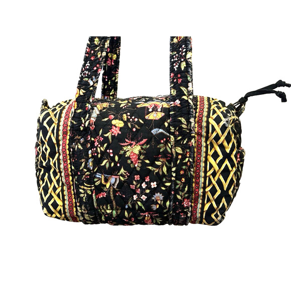 Vera Bradley Black and Yellow Weave Asian Print Quilted Zipper Small Duffle bag - Picture 5 of 9